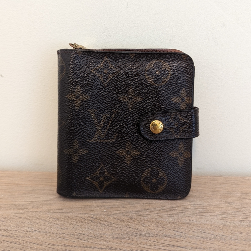 Louis Vuitton Brown Leather Monogram Compact Zip Bifold Wallet